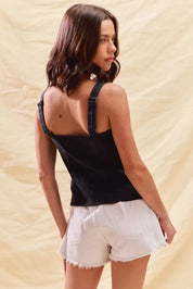 SO ME Button Down Sleeveless Game Day Fitted Denim Top | Daverri Fashions