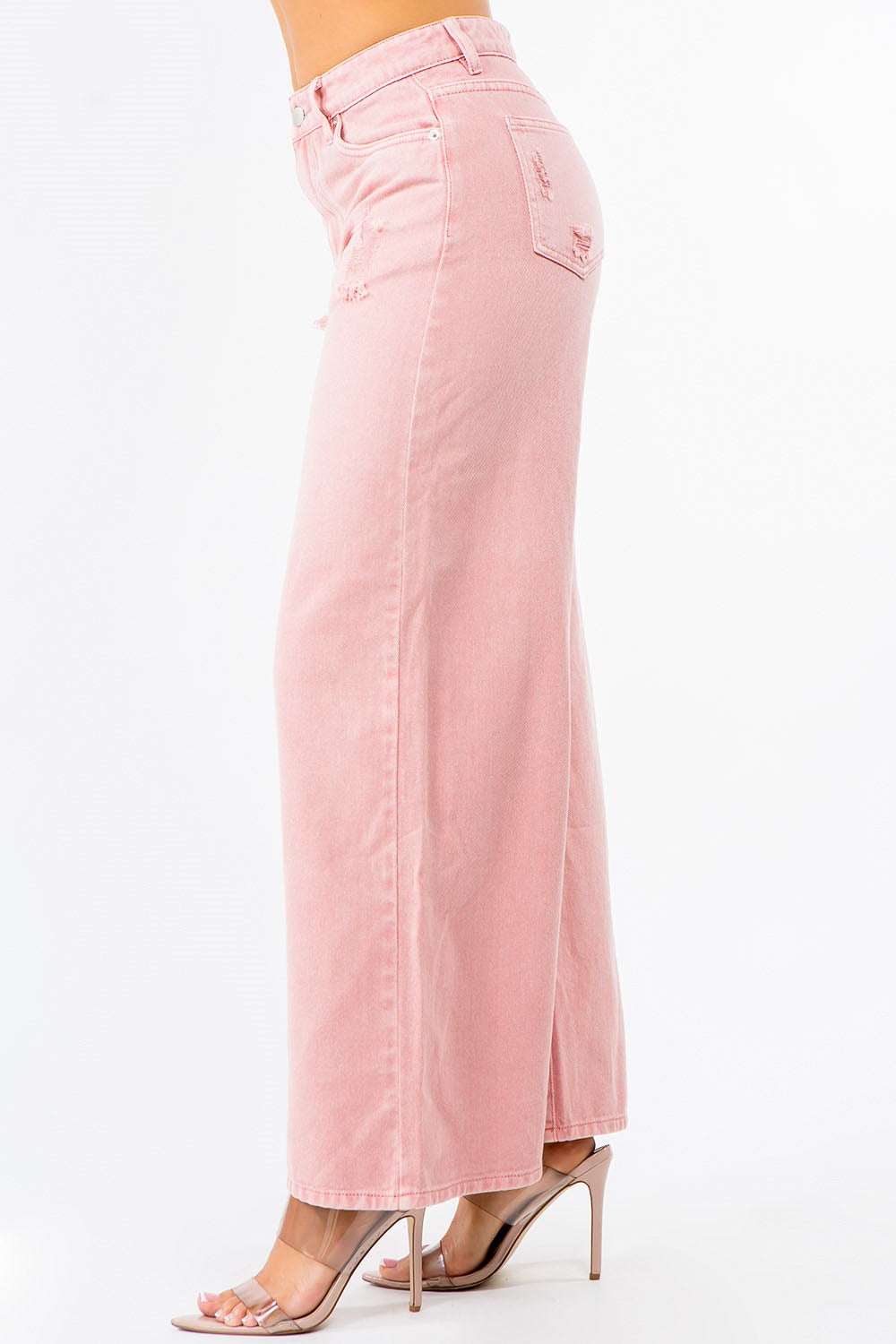 American Bazi Blush Pink High Waist Distressed Wide Leg Jeans Jeans