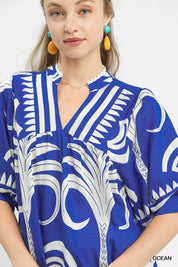 Umgee Folk Art Palm Print Puff Sleeve Blouse | Blouses Daverri Fashions