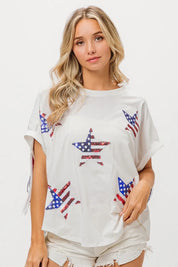 BiBi American Flag Sequin Star Fringe Top | Tops Daverri Fashions