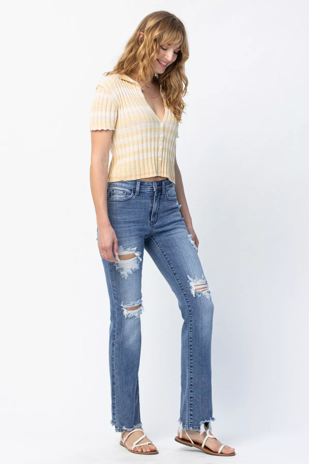 Judy Blue Full Size Mid Rise Destroy Straight Jeans Plus Size | Jeans Daverri Fashions