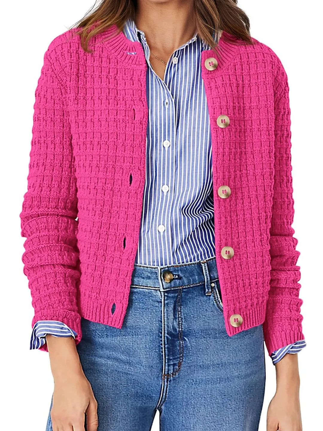 Textured Knit Button-Front Cardigan | Cardigans Daverri Fashions