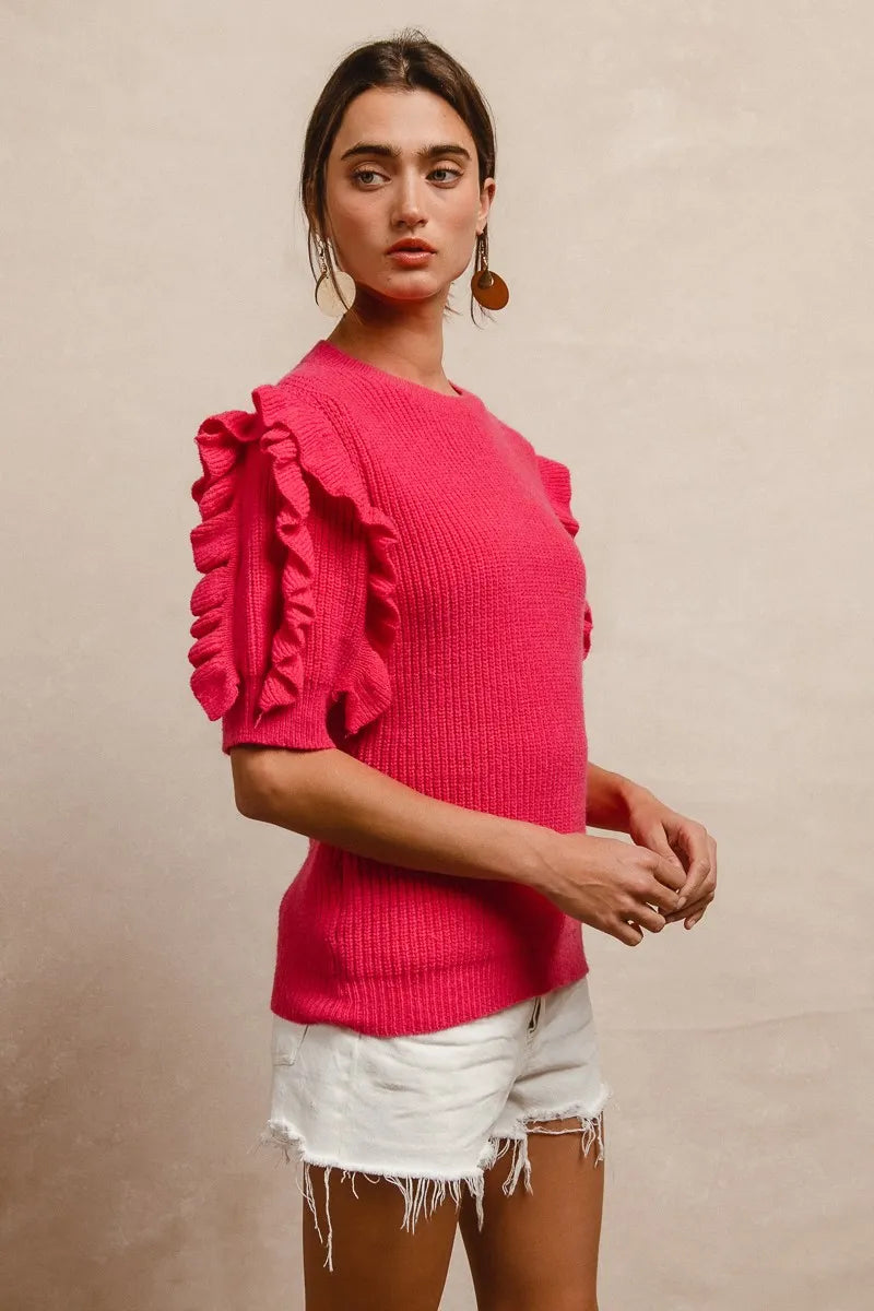 BiBi Ruffle Sleeve Ribbed Sweater Sweaters