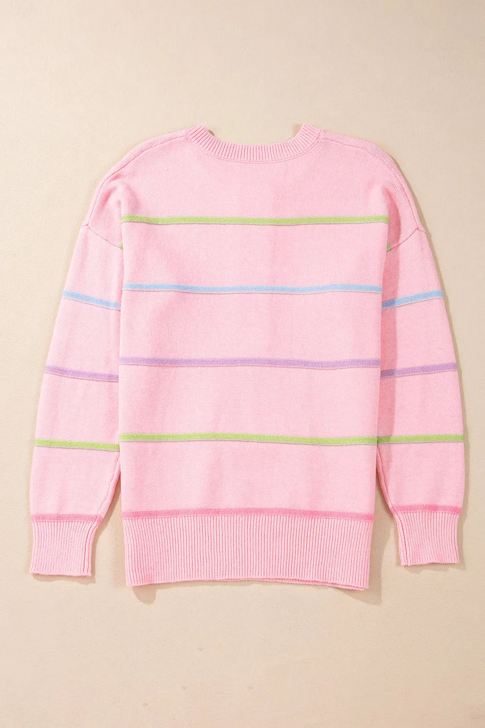 Contrast Striped Half Button Round Neck Sweater | Sweaters Daverri Fashions