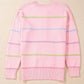Contrast Striped Half Button Round Neck Loose Fit Sweater - DAVERRI FASHIONS