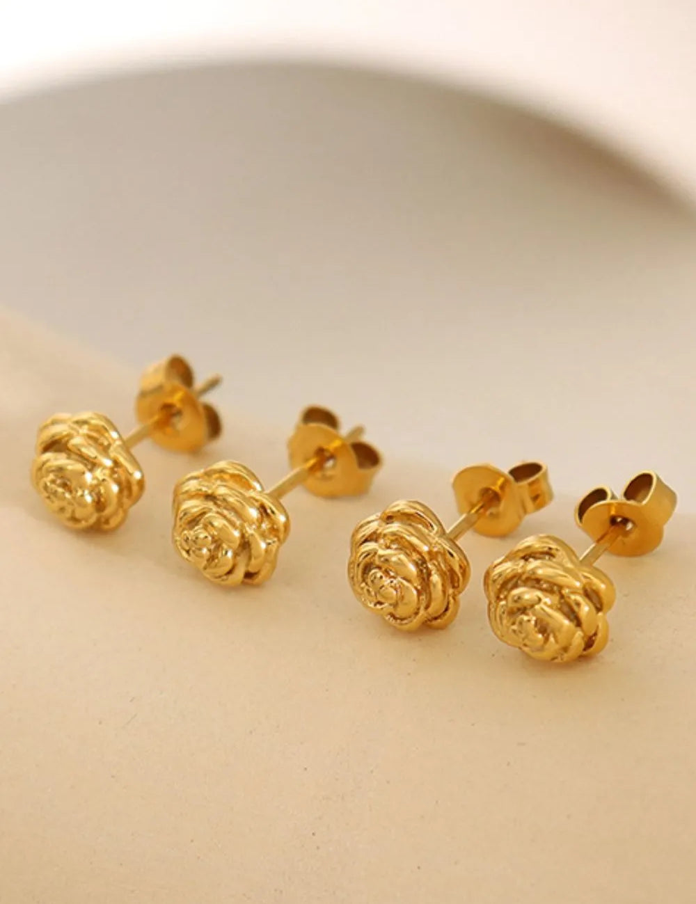 Gold One Size Titanium Steel Flower Stud Earrings | Earrings Daverri Fashions