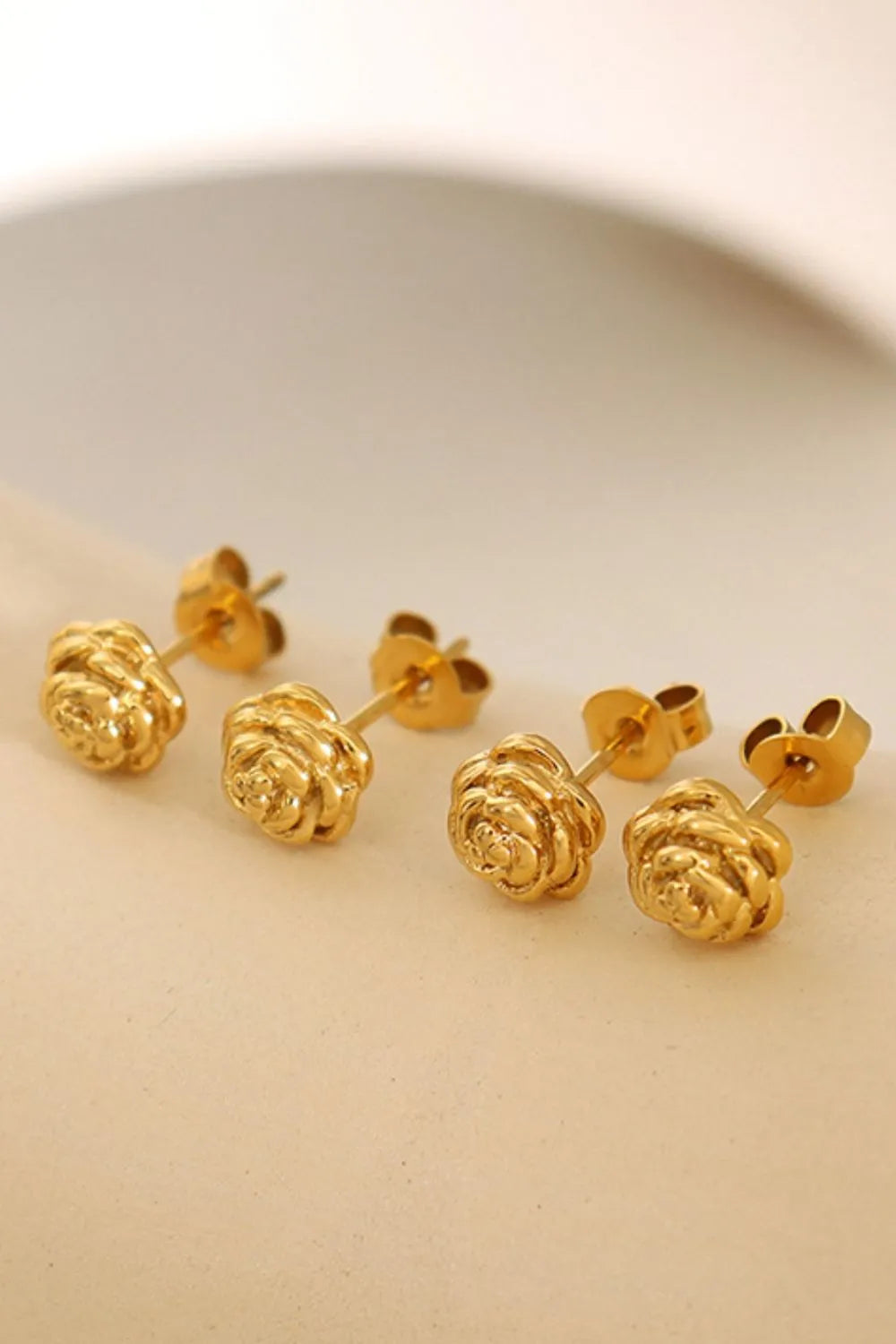 Gold One Size Titanium Steel Flower Stud Earrings | Earrings Daverri Fashions