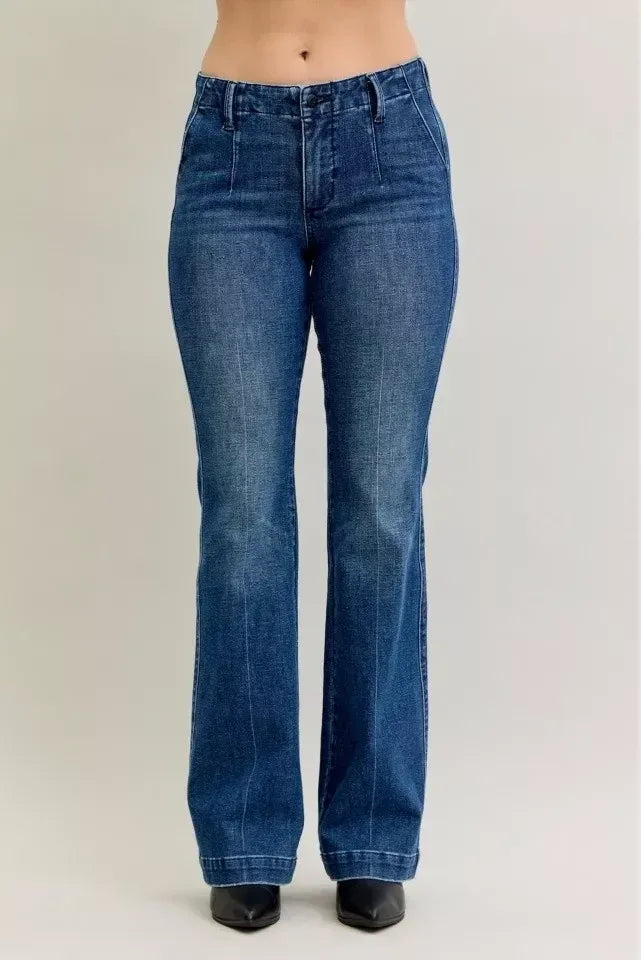 Judy Blue Full Size Mid Rise Bootcut Jeans with Welt Pockets Plus Size - DAVERRI FASHIONS