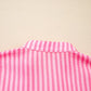 Pink and white striped button-up shirt with crisp collar on flowy mini dress