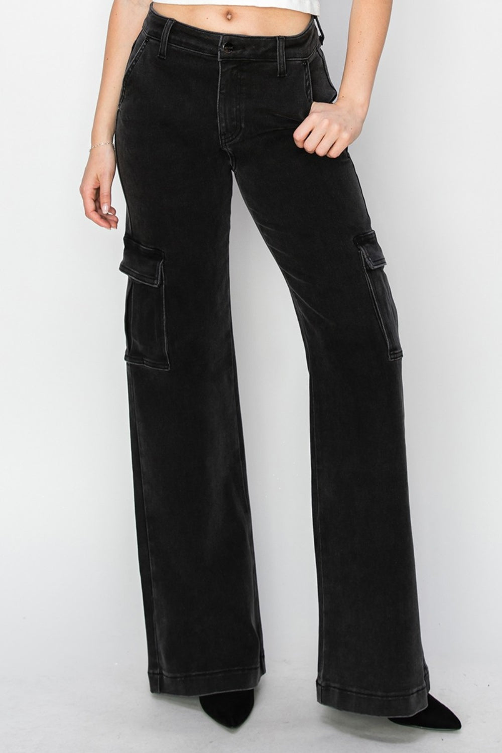 Risen Black High Rise Wide Leg Cargo Jeans Black Cargo Jeans