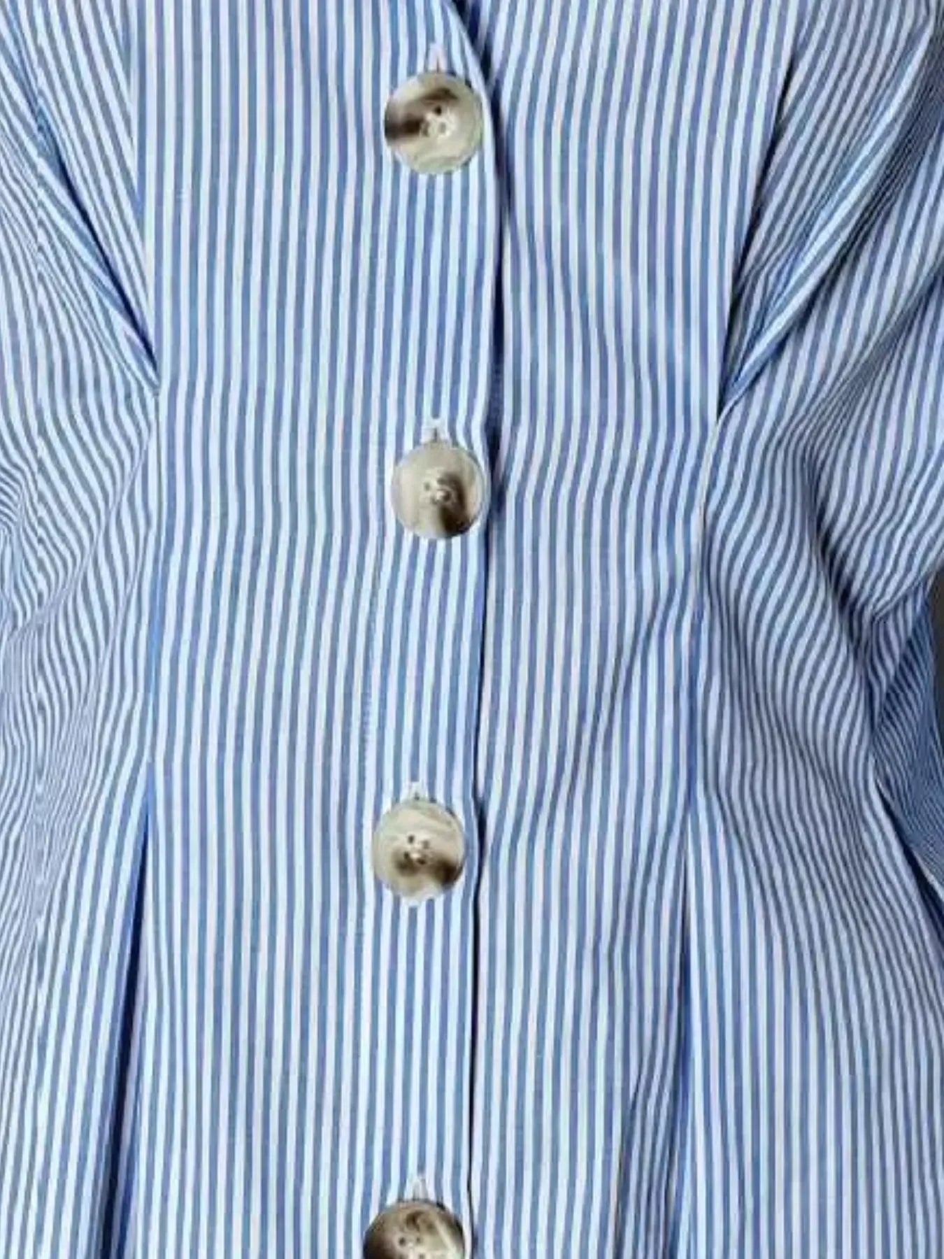 Striped Button-Up Long Sleeve Shirt - DAVERRI FASHIONS