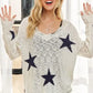 ADORA Distressed Star Sweater Top - DAVERRI FASHIONS