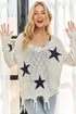 ADORA Distressed Star Sweater Top - DAVERRI FASHIONS