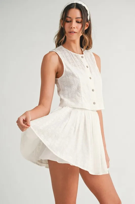 MABLE Eyelet Lace Top and Mini Skirt Set Outfit Sets