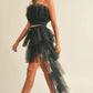 MABLE Tulle Tube Ruffle Crop Top and High Low Maxi Skirt Set Skirt Sets