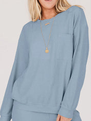 Ribbed Round Neck Sweatshirt and Drawstring Pants Set | Loungewear Sets Daverri Fashions