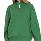 Zenana Fleece Half Zip Sweatshirt in dark green with gold zipper