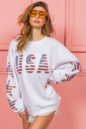 BiBi American Flag USA and Star Sequin Sweatshirt | Sweatshirts Daverri Fashions