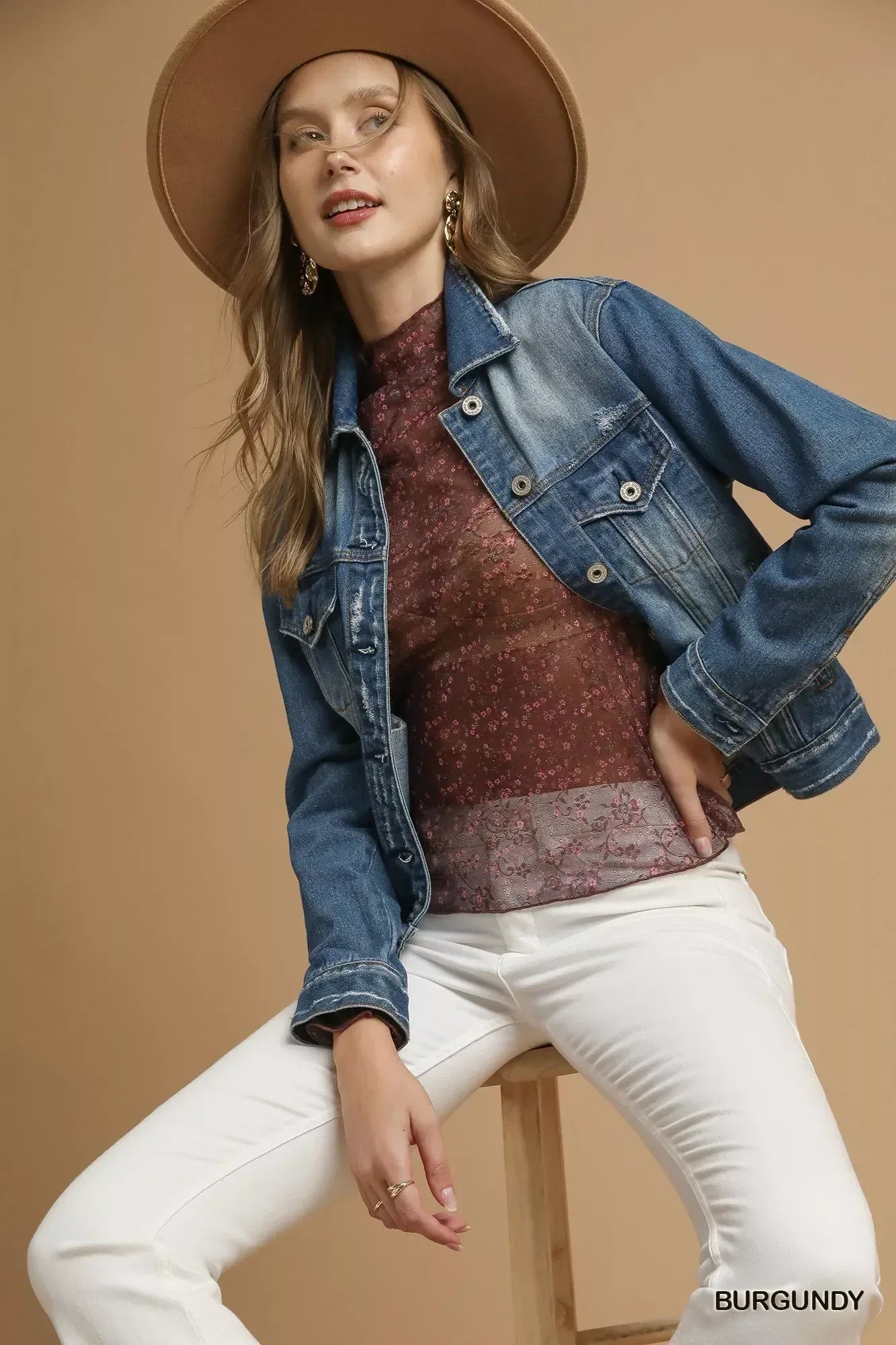 Umgee Nylon Lace Mesh Long Sleeve Top - DAVERRI FASHIONS