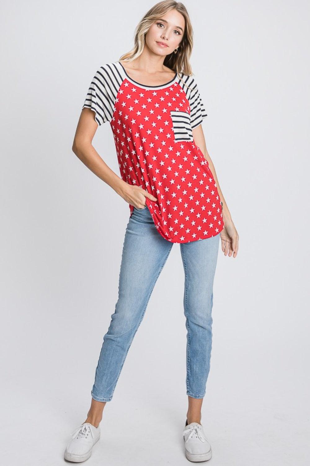 Heimish Full Size Star & Striped Round Neck Short Sleeve T-Shirt Plus Size T-Shirts