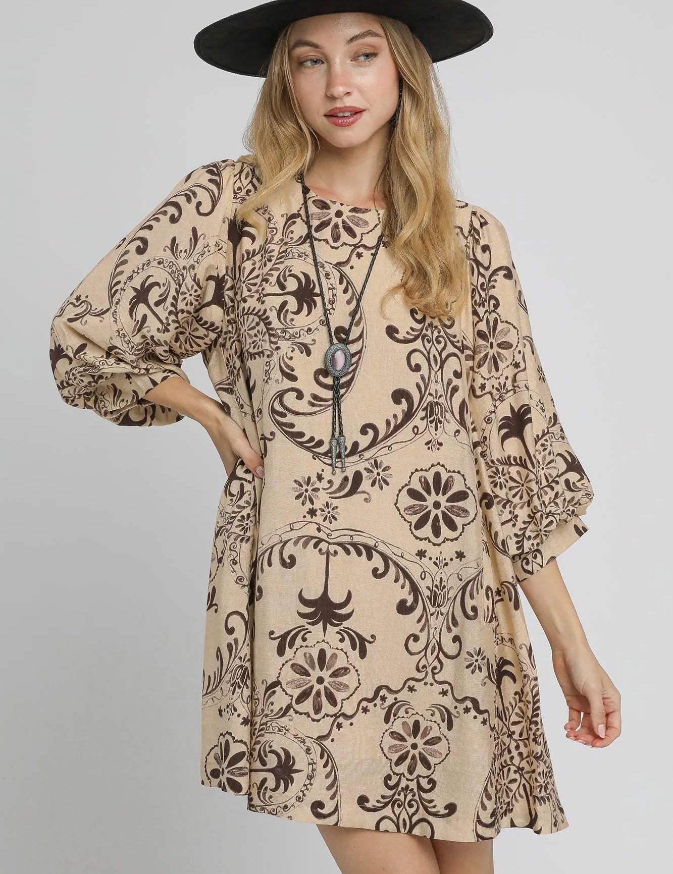 OAK S Umgee Boho Printed Balloon Sleeve Mini Dress | Mini Dresses Daverri Fashions