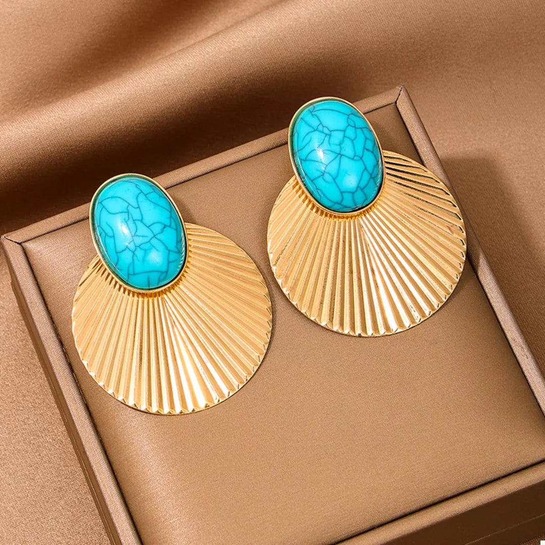 Turquoise Stone Fan Drop Earrings | Earrings Daverri Fashions
