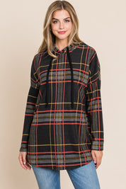 BOMBOM Drawstring Plaid Long Sleeve Hoodie | Daverri Fashions