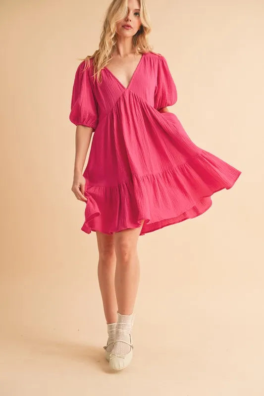 Aemi+Co Tied Back Ruffled Short Sleeve Mini Dress