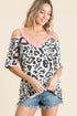 BiBi Leopard Print Top with Shoulder Cut Out NEON PINK Tops
