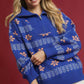 Umgee Floral Patterned Jacquard Quarter-Zip Pullover Sweater Ocean - DAVERRI FASHIONS