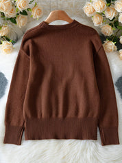 Ribbed Hem Round Neck Sweater | Sweaters Daverri Fashions