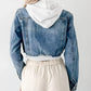 Distressed Zip Up Cropped Hooded Denim Jacket - DAVERRI FASHIONS