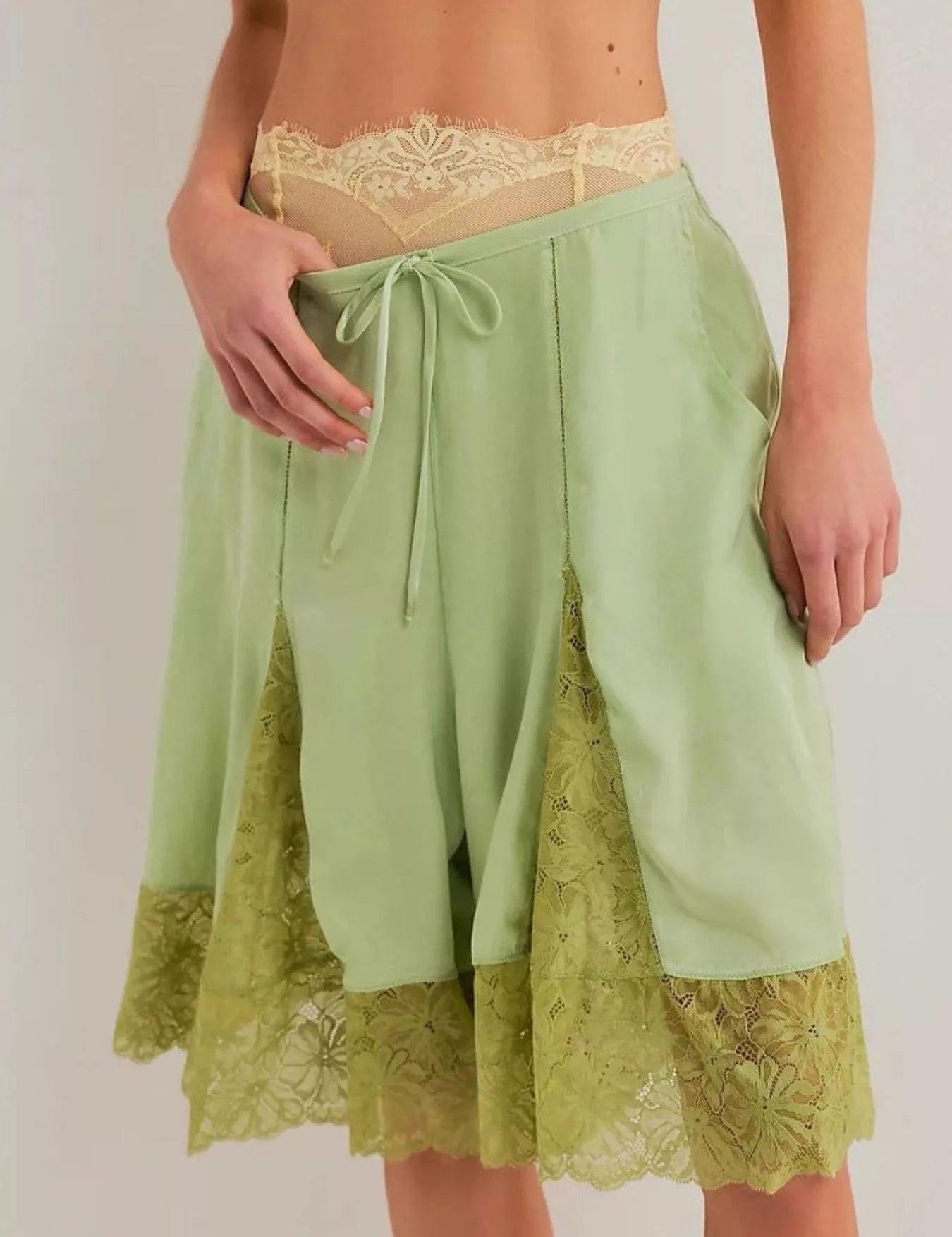 Green Lace Detail Shorts | Shorts Daverri Fashions