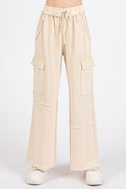 Mittoshop Mineral Wash Elastic Waist Cargo Wide Leg Pants