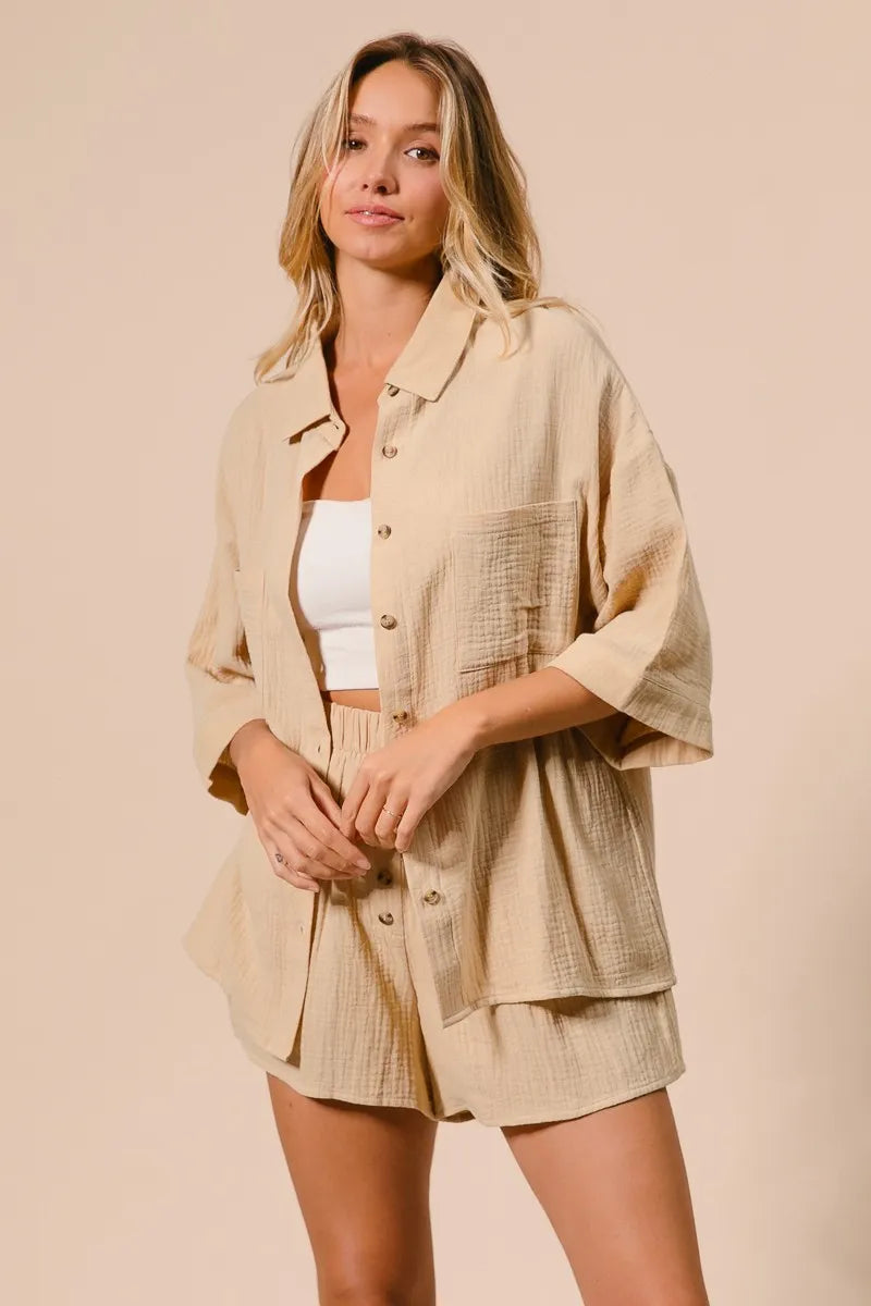 BiBi Crinkle Gauze Shirt and Short Set Outfit Sets
