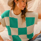 SO ME Check Plaid Casual Sweater Top JADE IVORY