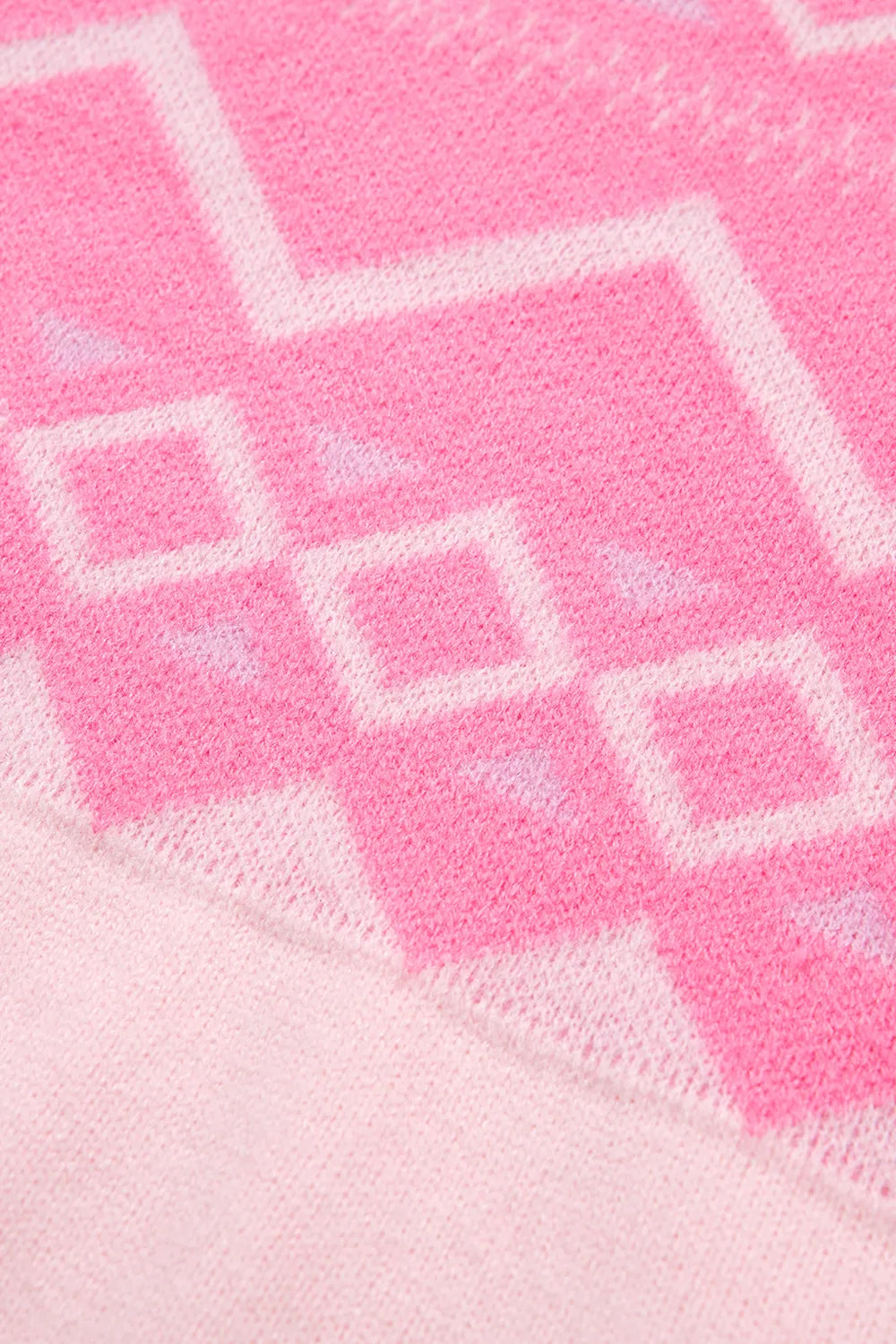 Pink womens geometric drop shoulder long sleeve knitted sweater