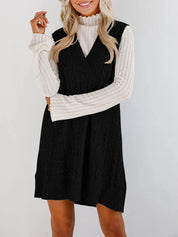 Lovelet Cable Knit V-Neck Mini Sweater Overall Dress | Mini Dresses Daverri Fashions
