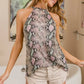 BiBi Snakeskin Print Low Gauge Knit Halter Neck Top Tops
