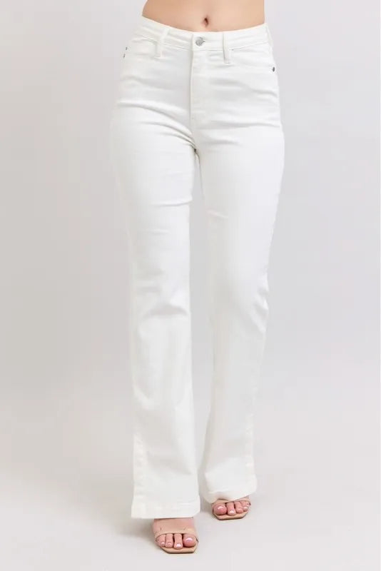 Judy Blue Full Size High Waist Side Slit Slim Bootcut Jeans Plus Size WHT