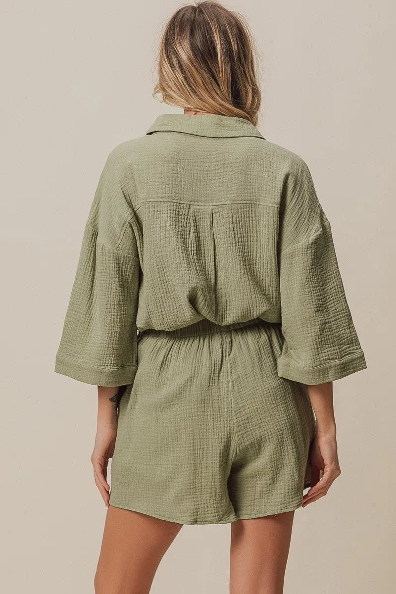 BiBi Crinkle Gauze Shirt and Short Set Outfit Sets
