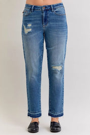 MD Judy Blue Full Size Mid Rise Bf Patch & Repair Destroy Release Hem Jeans Plus Size | Jeans Daverri Fashions