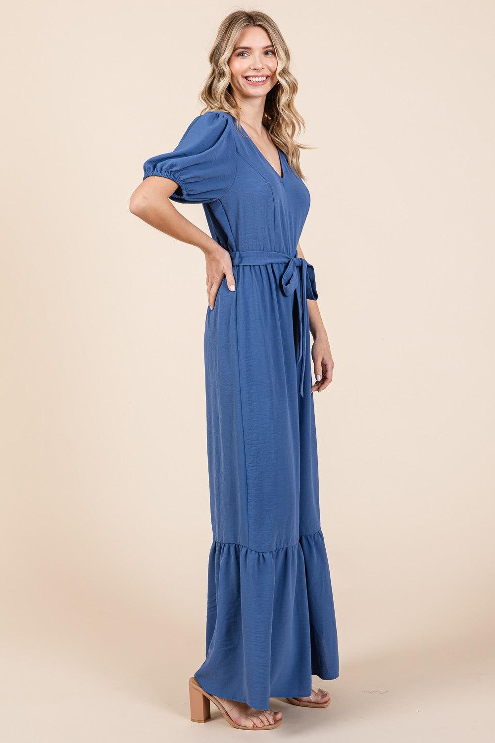 GeeGee Full Size V-Neck Belted Wide Leg Jumpsuit Jumpsuits