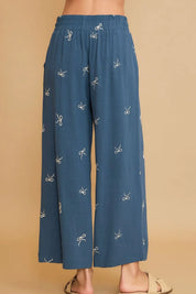 Umgee Full Size Lace Drawstring Embroidered Bow Wide Leg Pants Plus Size | Daverri Fashions