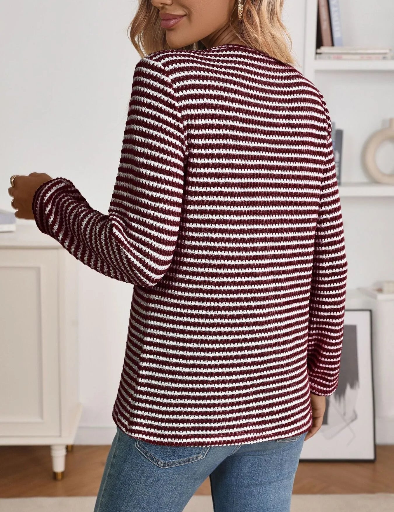 Daverri Fashions burgundy white striped long sleeve top