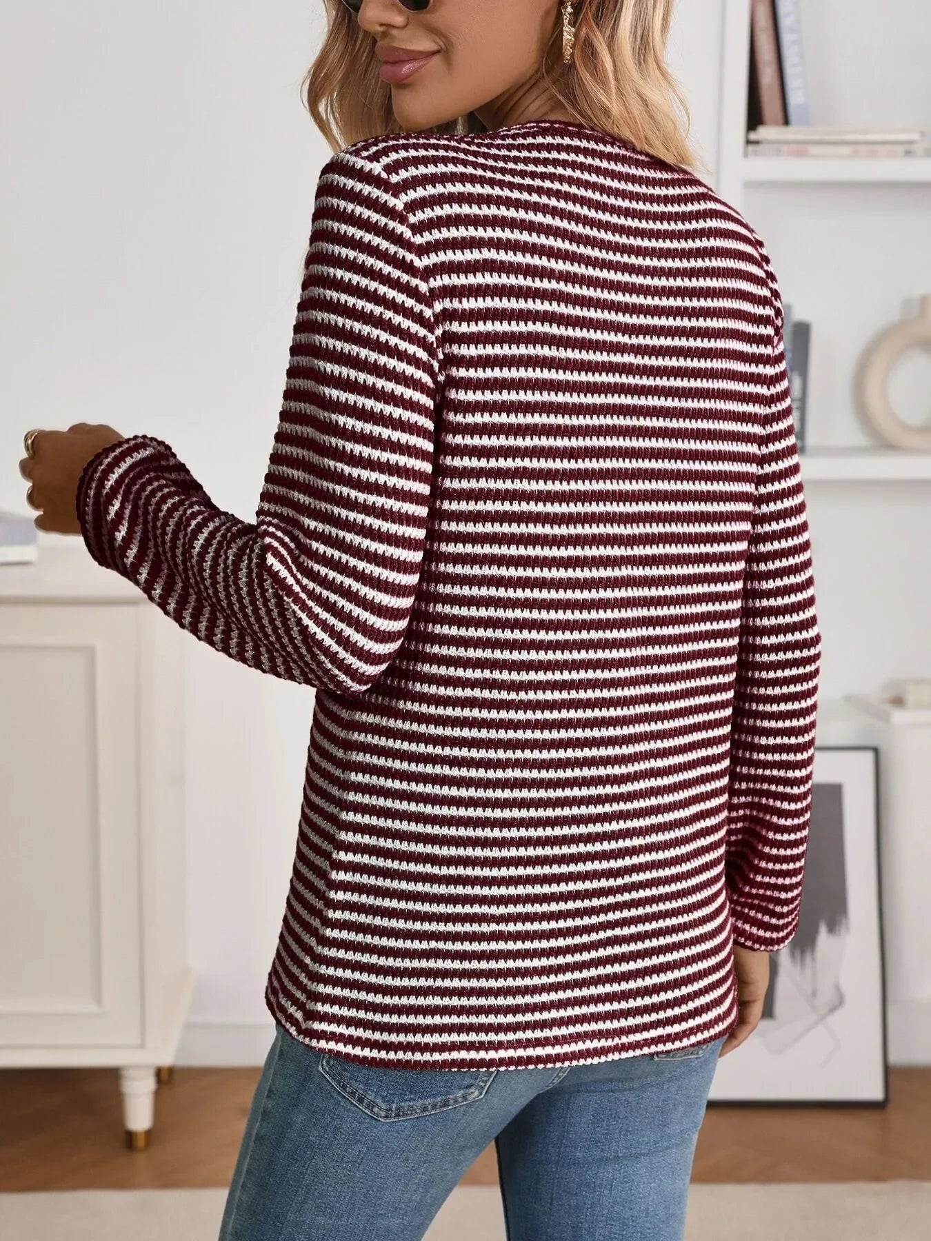 Daverri Fashions burgundy white striped long sleeve top