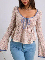 Tie Front Flare Sleeve Sweater | Sweaters Daverri Fashions