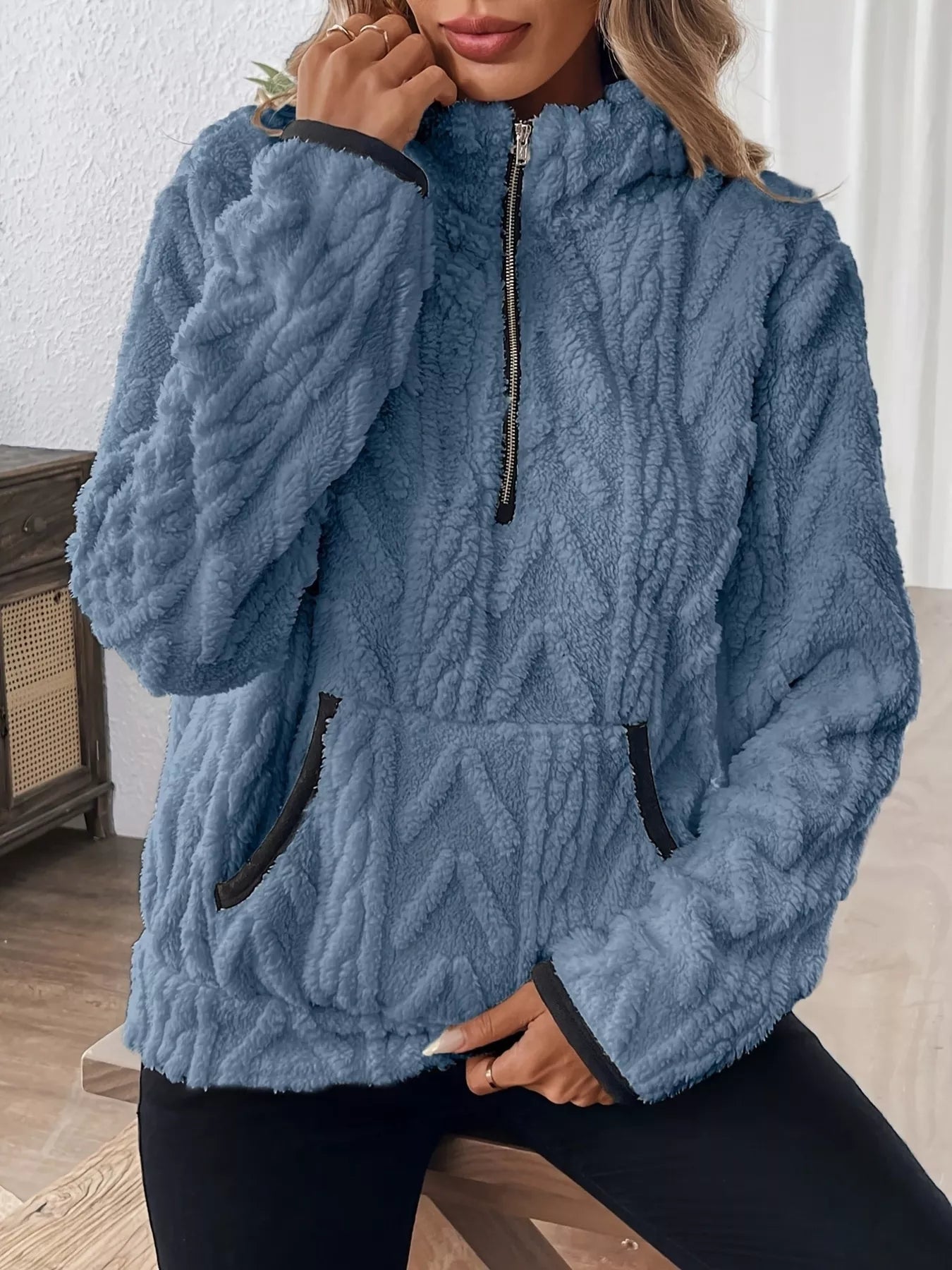 Cozy Sherpa Half Zip Sweatshirt | Sweatshirts Daverri Fashions
