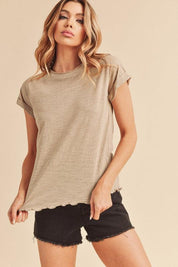 Aemi + Co Lettuce Edge Round Neck Short Sleeve T-Shirt | T-Shirts Daverri Fashions