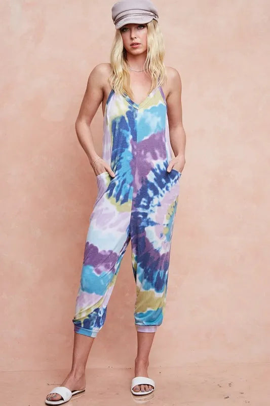 BiBi Tie Dye Knit Mid-length Casual Jumpsuit Jumpsuits